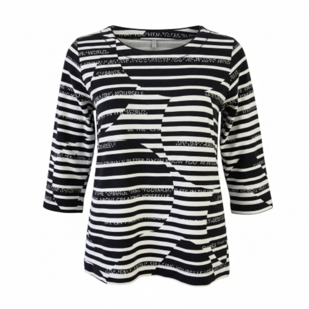RABE Black & White Striped Graphic Print Top 3/4 Sleeve size 14